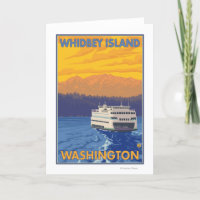 Ferry and Mountains - Whidbey Island, Washington Card