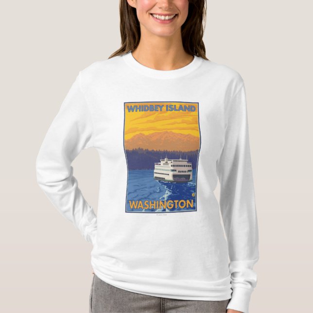 Ferry and Mountains - Whidbey Island, Washington T-Shirt (Front)