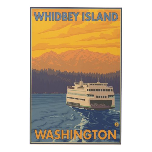 Ferry and Mountains _ Whidbey Island Washington Wood Wall Art