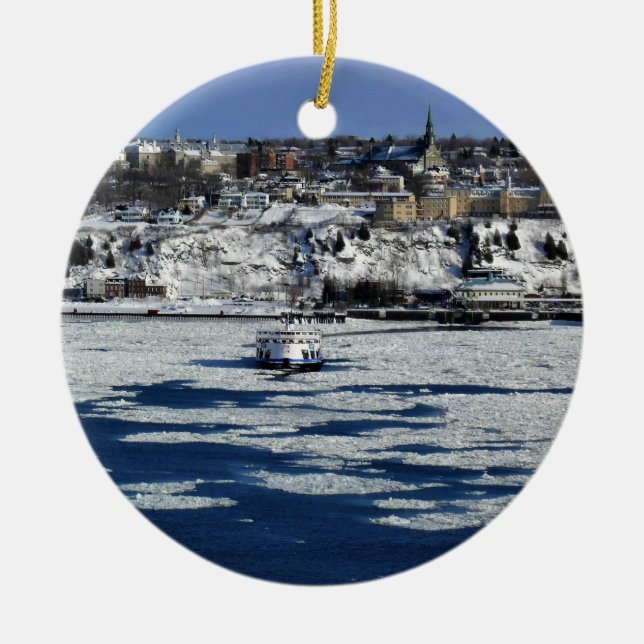 Ferry on the Saint Lawrence River, Quebec Ceramic Ornament (Front)
