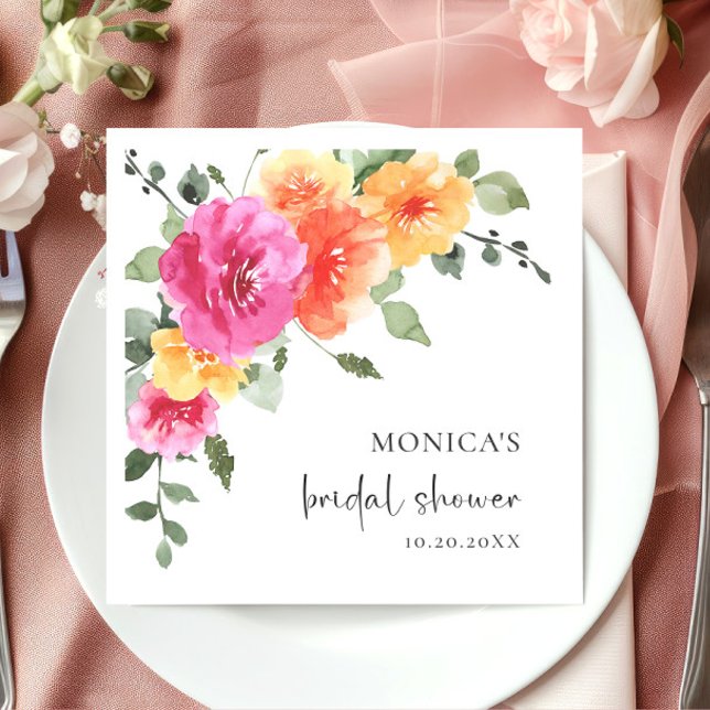 Ferstive Watercolor Bright Flowers Bridal Shower Napkins (Creator Uploaded)