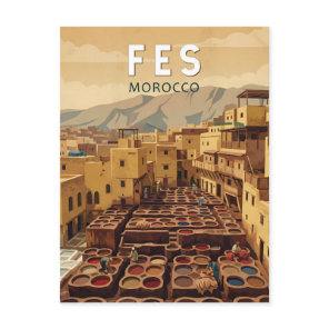 Fes Morocco Illustration Travel Art Vintage Postcard