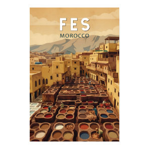 Fes Morocco Illustration Travel Art Vintage Poster