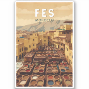 Fes Morocco Illustration Travel Art Vintage Sticker