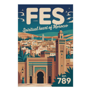 Fes Morocco Retro Travel Poster Art Print
