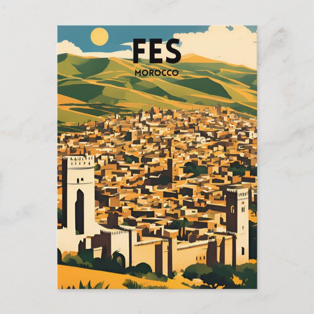 Fes Morocco Travel Poster Postcard (Front)