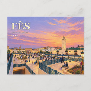 Fès Sunset Garden Moroccan Travel Illustration Postcard