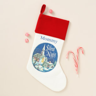 fesive retro vintage Christmas Church add name Stocking
