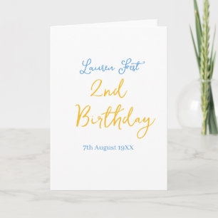 fest 2nd birthday name date yellow blue boho kids  card