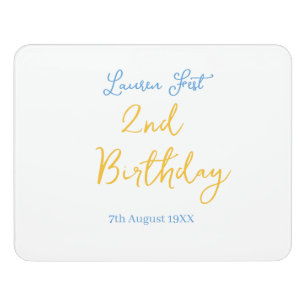 fest 2nd birthday name date yellow blue boho kids door sign