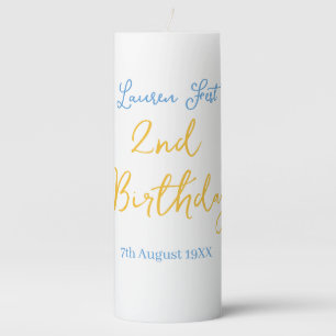fest 2nd birthday name date yellow blue boho kids pillar candle