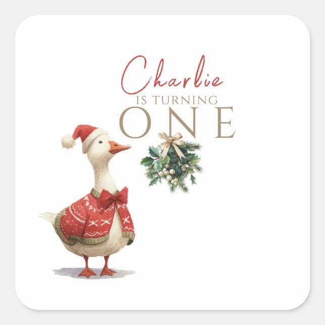Fest Winter Birthday One Silly Christmas Goose  Square Sticker (Front)