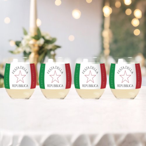 Festa della Repubblica National Day of Italy Flag Stemless Wine Glass