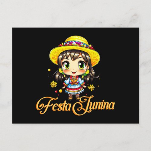 Festa Junina Cute Farm Girl Postcard