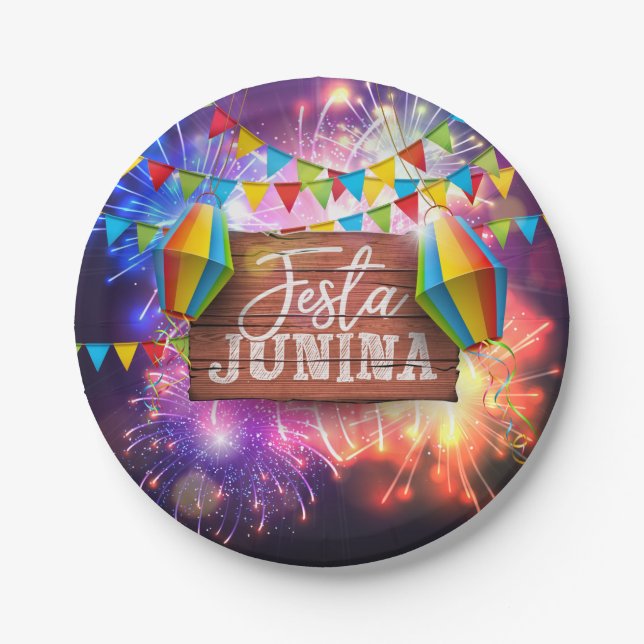 Festa Junina Fireworks Paper Plates (Front)