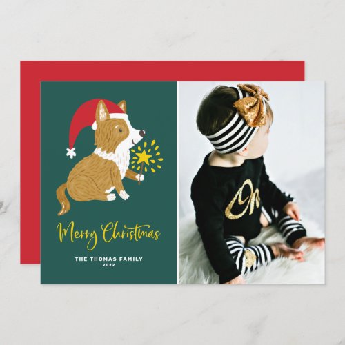 Festic Cute Santa Corgi Merry Christmas Photo Holiday Card