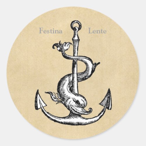 Festina Lente Anchor and Dolphin Classic Round Sticker