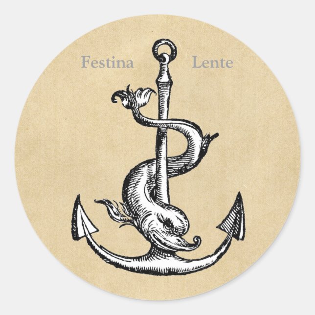 Festina Lente Anchor and Dolphin Classic Round Sticker (Front)