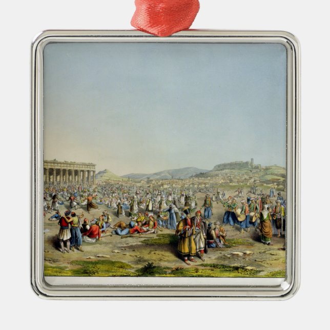 Festival at Athens, pub. by J. Rodwell, 1830 (aqua Metal Ornament (Front)