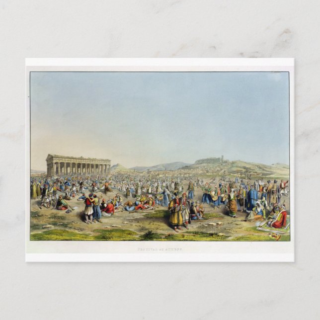 Festival at Athens, pub. by J. Rodwell, 1830 (aqua Postcard (Front)