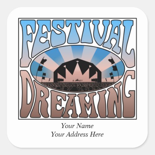 Festival Dreaming Retro Blue_Brown Return Address Square Sticker