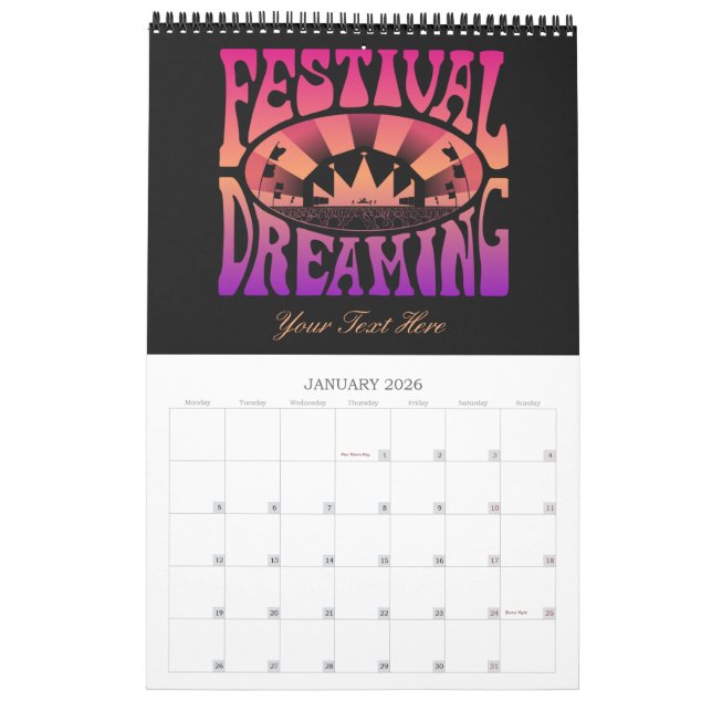 Festival Dreaming Retro Raspberry-Apricot-Plum Calendar (Jan 2026)