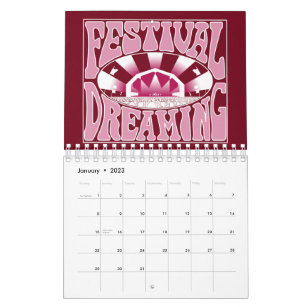 Festival Dreaming Retro White-Pink-Cranberry Calendar