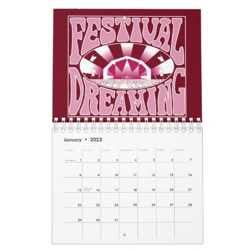 Festival Dreaming Retro White_Pink_Cranberry Calendar