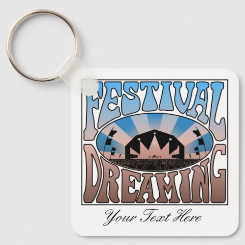 Festival Dreaming Vintage Retro Blue_Brown Custom Keychain