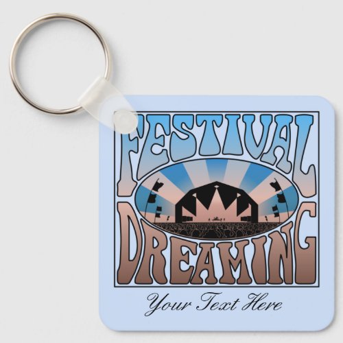 Festival Dreaming Vintage Retro Blue_Brown on blue Keychain