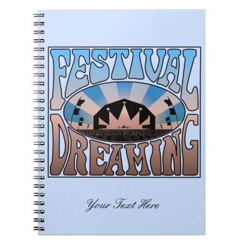 Festival Dreaming Vintage Retro Blue_Brown on blue Notebook
