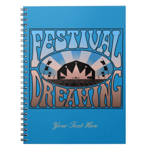 Festival Dreaming Vintage Retro Blue_Brown on teal Notebook