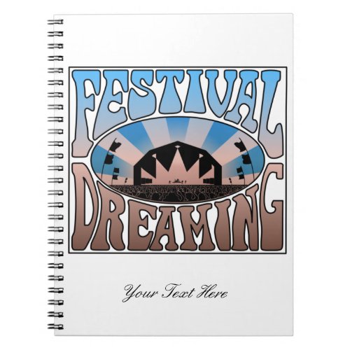 Festival Dreaming Vintage Retro Blue_Brown  white Notebook