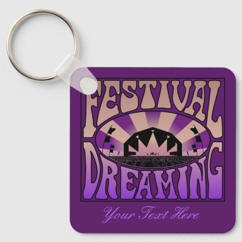 Festival Dreaming Vintage Retro Brown_Mauve purple Keychain