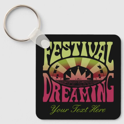 Festival Dreaming Vintage Retro Green_Maroon black Keychain