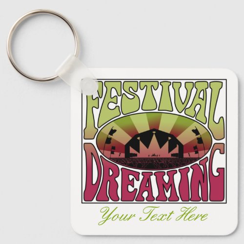 Festival Dreaming Vintage Retro Green_Maroon Keychain
