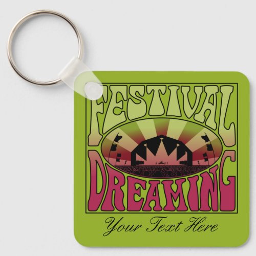 Festival Dreaming Vintage Retro Green_Maroon Keychain