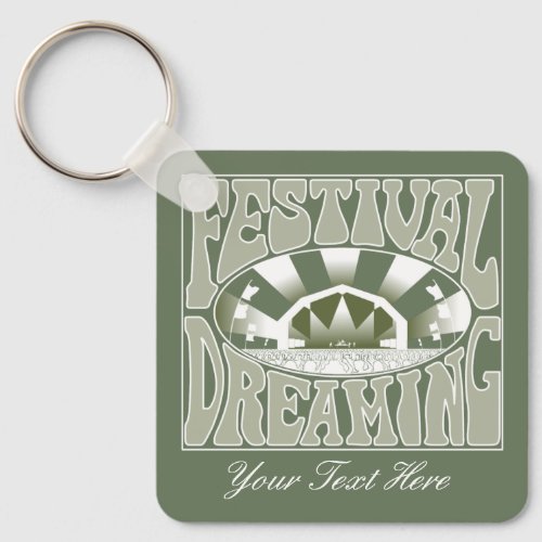 Festival Dreaming Vintage Retro Green_White Custom Keychain