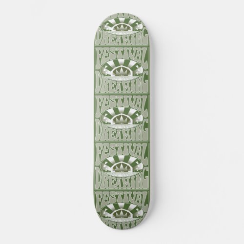 Festival Dreaming Vintage Retro Green_White Repeat Skateboard