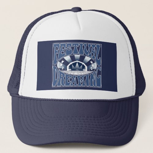 Festival Dreaming Vintage Retro Navy_White Trucker Hat