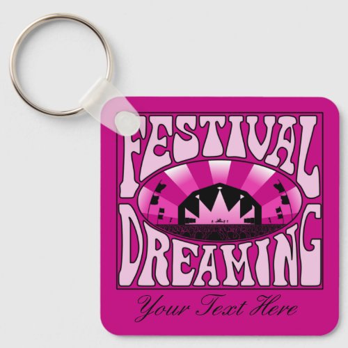 Festival Dreaming Vintage Retro Pink_Black  pink  Keychain
