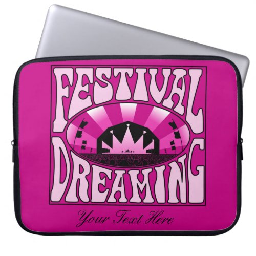 Festival Dreaming Vintage Retro Pink_Black  pink Laptop Sleeve
