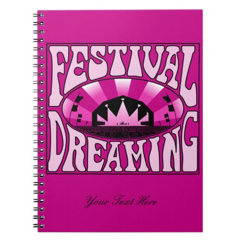Festival Dreaming Vintage Retro Pink_Black  pink Notebook