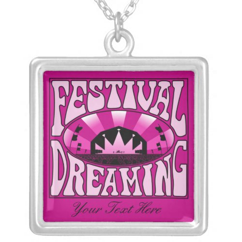 Festival Dreaming Vintage Retro Pink_Black  pink Silver Plated Necklace