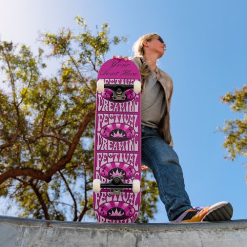 Festival Dreaming Vintage Retro Pink_Black  pink Skateboard