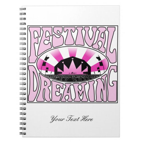 Festival Dreaming Vintage Retro Pink_Black  white Notebook