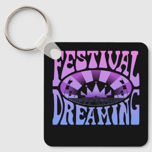 Festival Dreaming Vintage Retro Pink_Blue  black Keychain