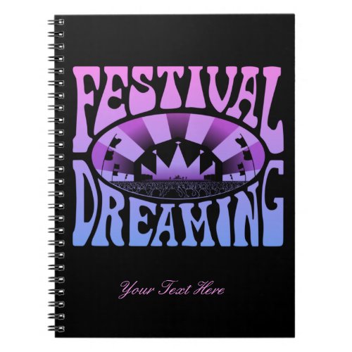 Festival Dreaming Vintage Retro Pink_Blue  black Notebook