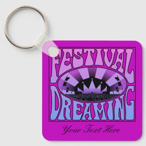 Festival Dreaming Vintage Retro Pink_Blue  pink Keychain