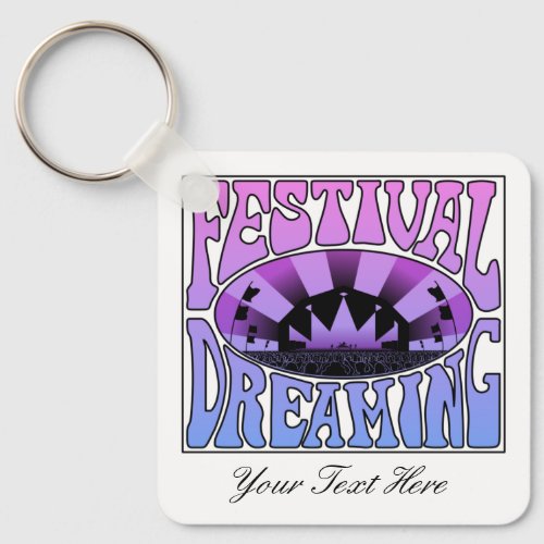 Festival Dreaming Vintage Retro Pink_Blue  white Keychain
